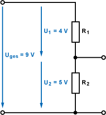 Spannungsteiler mit Spannungswerten und Laststrom
